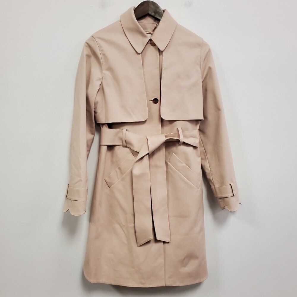Ted Baker Women Floral Lined Trench Coat Size 2 6 Belted Scalloped Career Office